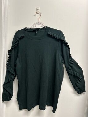Women's Dark Green Ruffle-Sleeve Knit Top